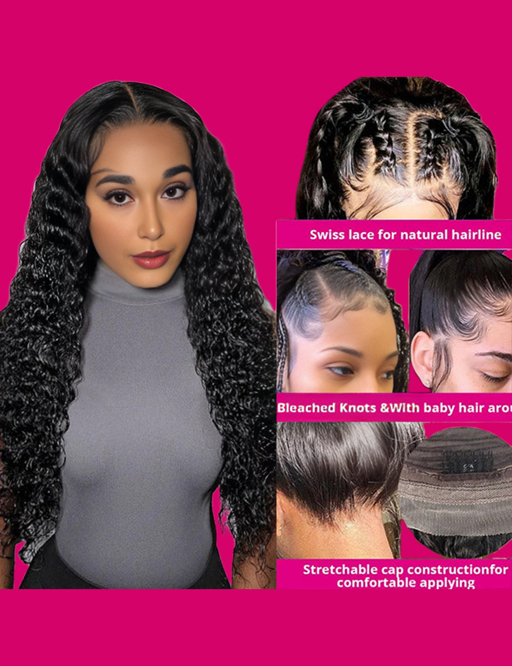 Deep Wave Frontal Wigs HD Lace Front Wig Real HD Lace Wigs 250% Density Human Hair Wigs-3