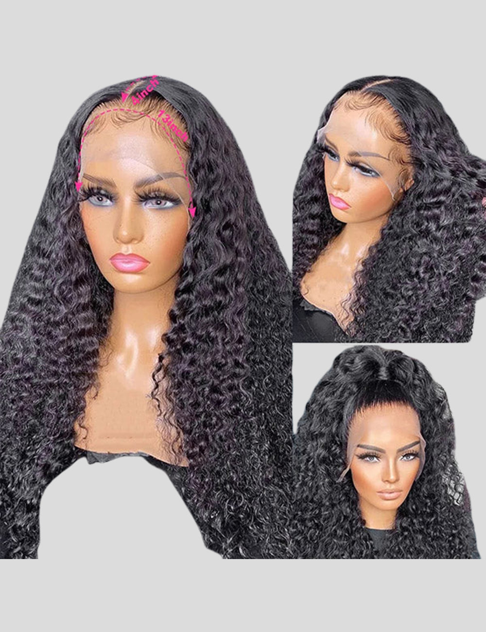 Deep Wave Human Hair Wigs 13x4 Lace Front Wig Indian Hair Deep Curly Lace Wig With Natural Hairline-3