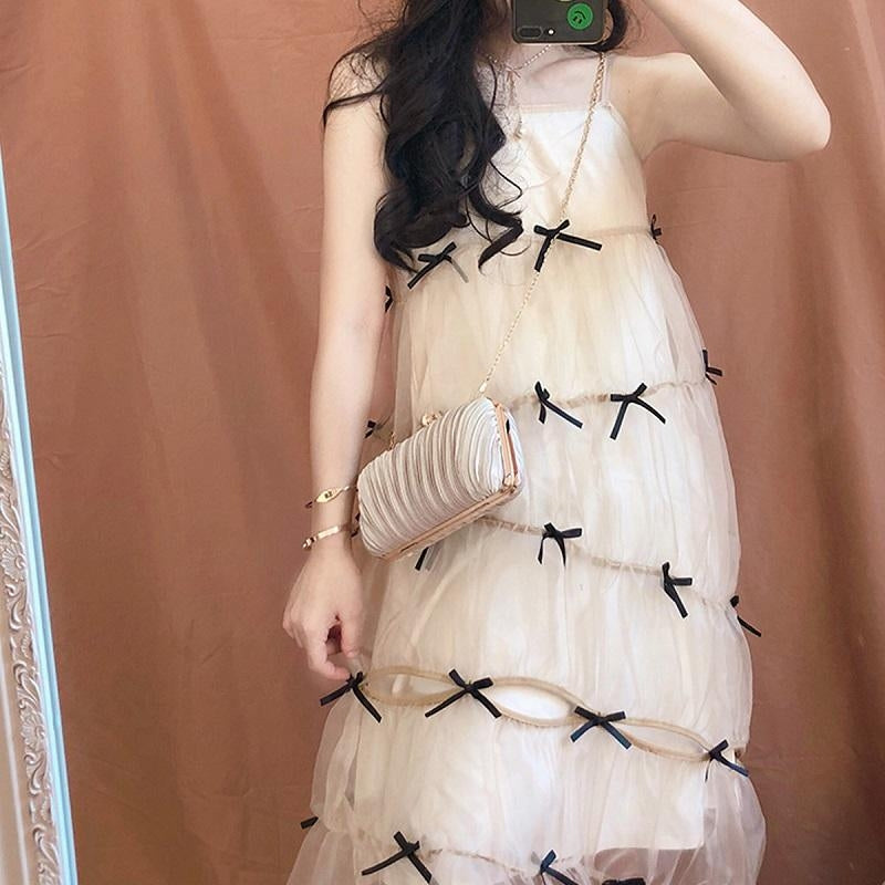 Folded Silk Clutchn Bags Pearl Chain Vintage Evening Bag-5