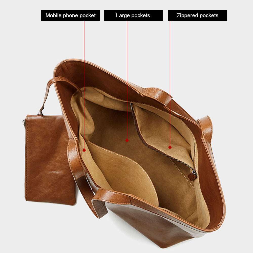 Genuine Leather Tote Bag Large Capacity Shoulder Bag |PRUSES-1