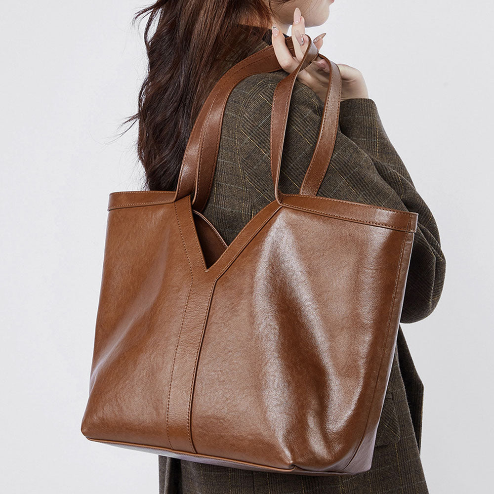 Genuine Leather Tote Bag Large Capacity Shoulder Bag |PRUSES-5