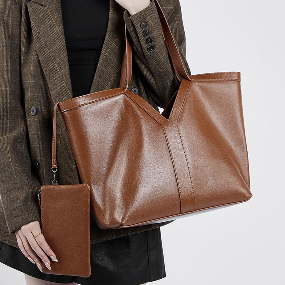 Genuine Leather Tote Bag Large Capacity Shoulder Bag |PRUSES-6