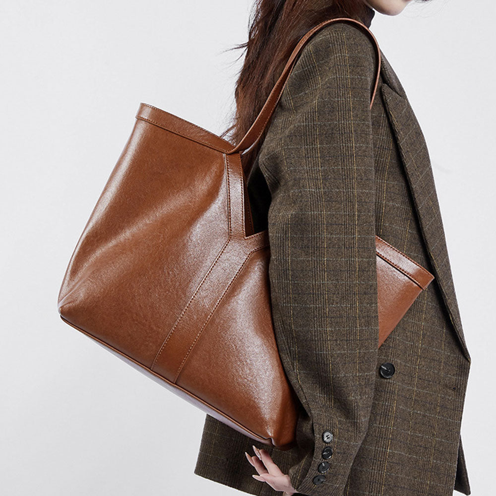 Genuine Leather Tote Bag Large Capacity Shoulder Bag |PRUSES-7