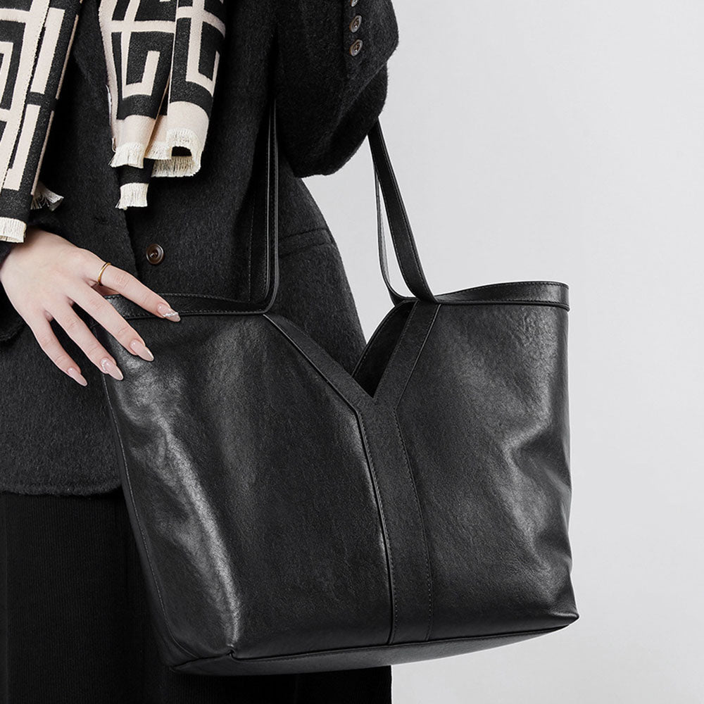 Genuine Leather Tote Bag Large Capacity Shoulder Bag |PRUSES-9