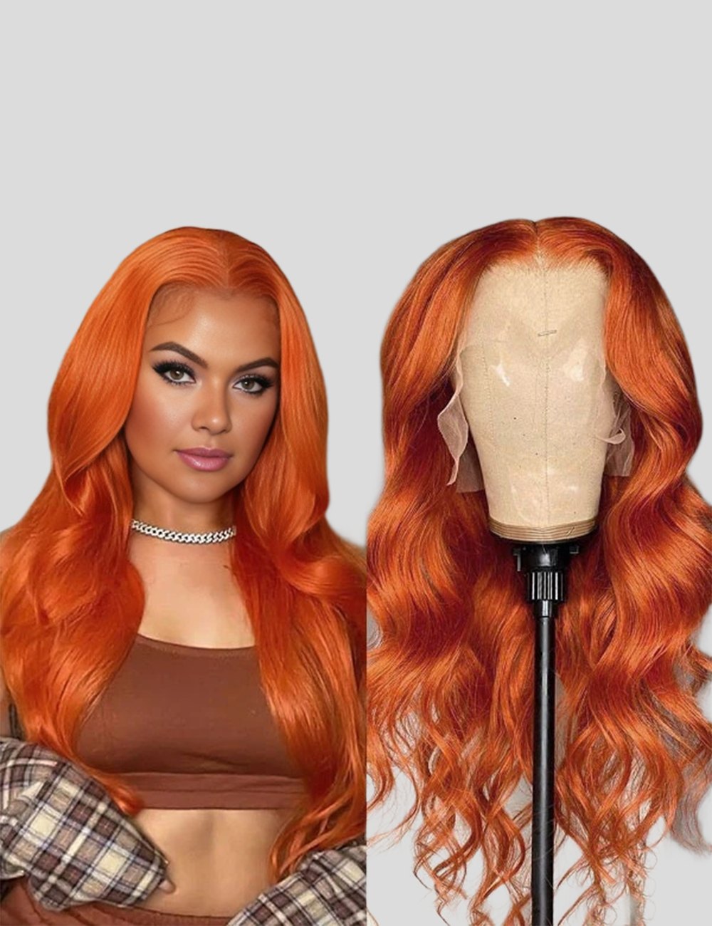 Ginger Orange Lace Front Pre Bleached Wig HD Lace Wig Colored Human Hair Wig-2