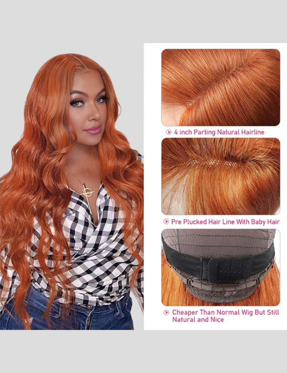 Ginger Orange Lace Front Pre Bleached Wig HD Lace Wig Colored Human Hair Wig-4