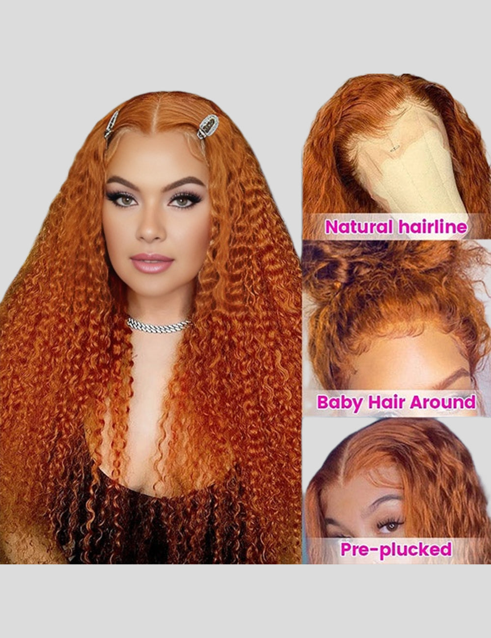 Ginger and Orange Wigs 13x4 Lace Front Wigs 32Inch Curly Frontal Lace Wigs With Pre Plucked-3