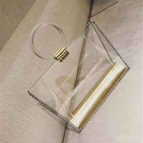 Gold Clear Bag Square Handbag with Round Handle| PRUSES-1