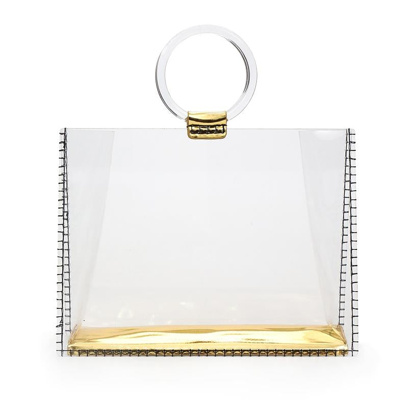 Gold Clear Bag Square Handbag with Round Handle| PRUSES