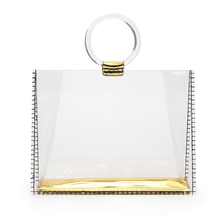 Gold Clear Bag Square Handbag with Round Handle| PRUSES