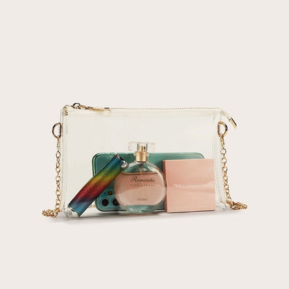 Gold Clear Purse Transparent Beach Bag with Removable Chain_1