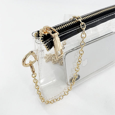 Gold Clear Purse Transparent Beach Bag with Removable Chain_10