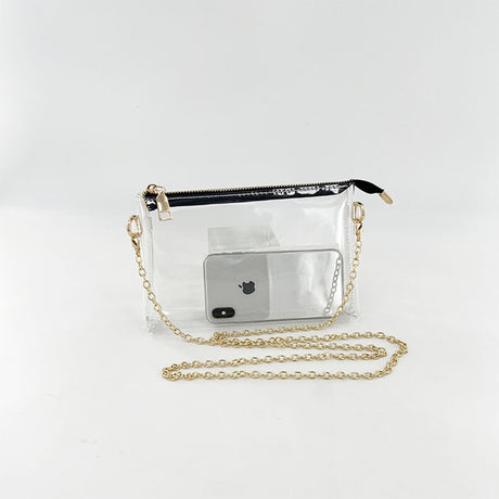 Gold Clear Purse Transparent Beach Bag with Removable Chain_11
