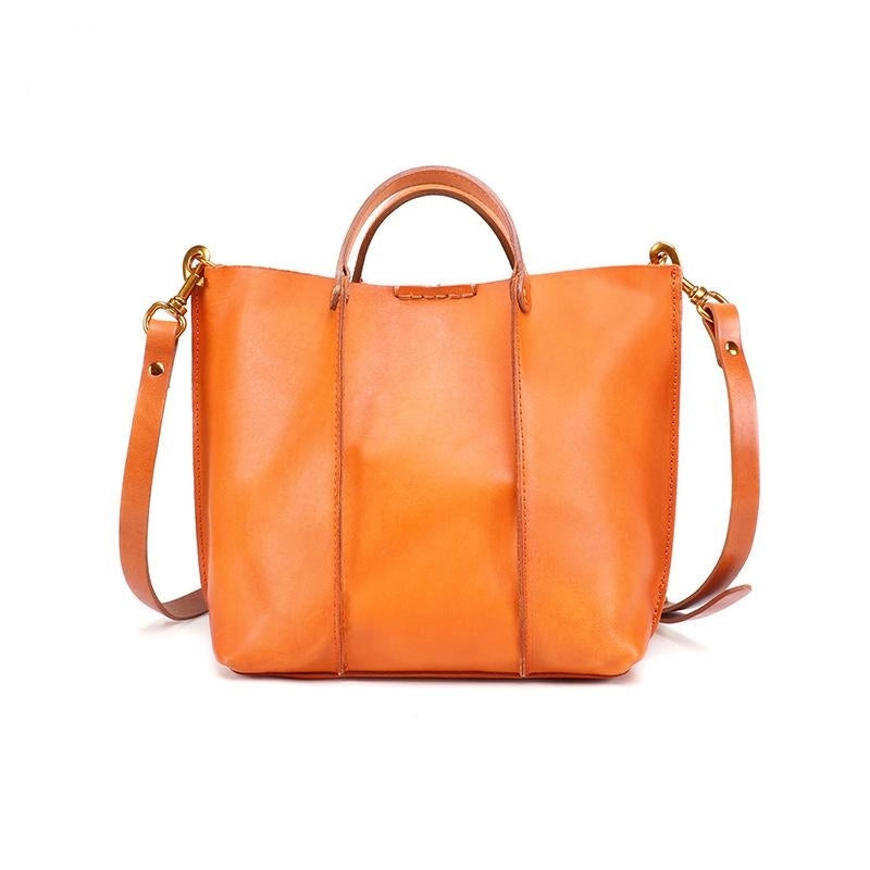 Gold Full Grain Leather Zipper Crossbody Tote Bag | PRUSES-1