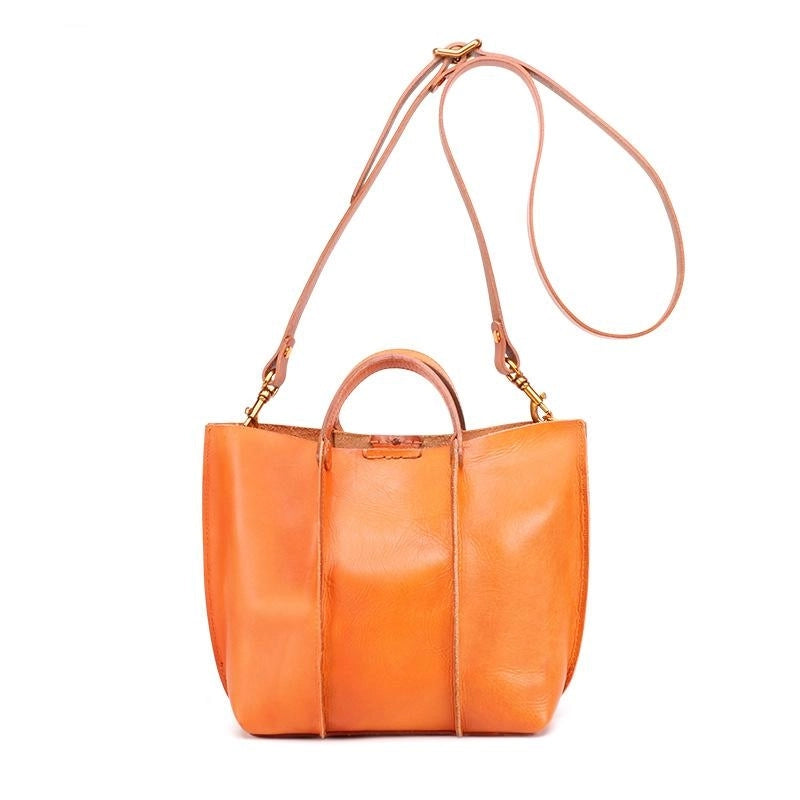 Gold Full Grain Leather Zipper Crossbody Tote Bag | PRUSES-3
