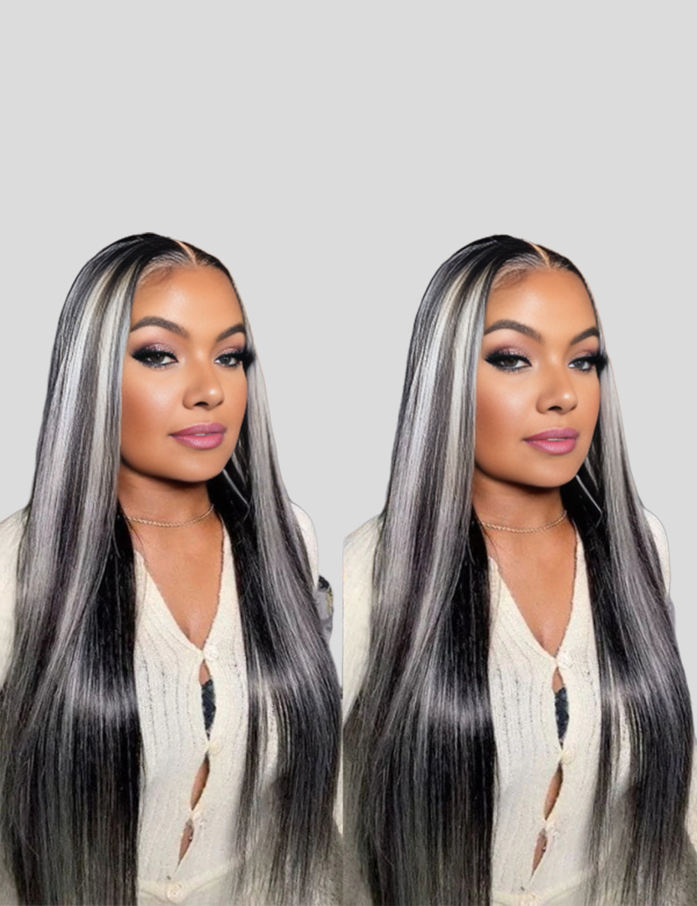 Gray Highlights On Black Hair Straight Lace Front Wigs 180% Density Colored Human Hair Wigs-1