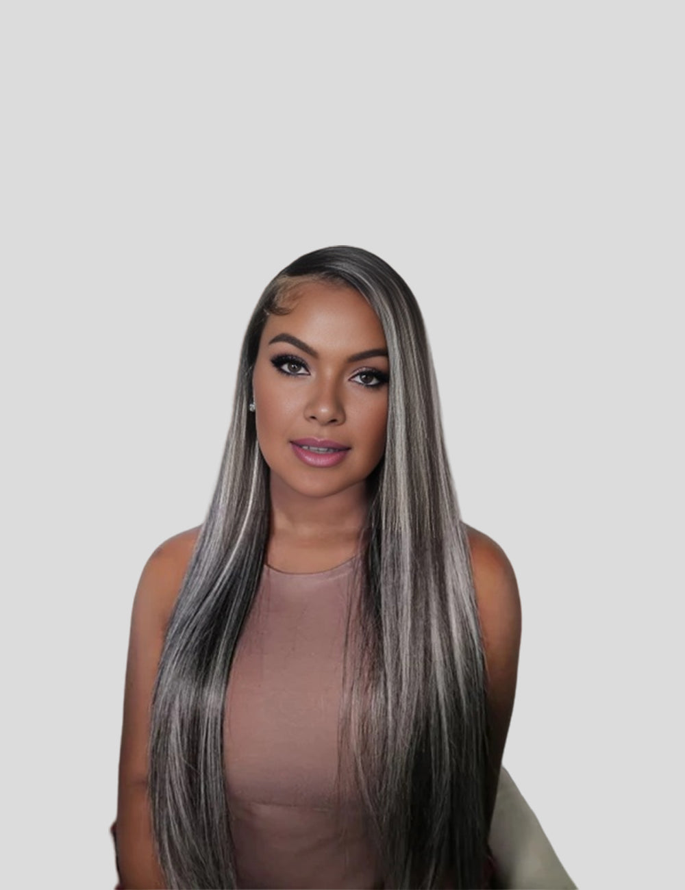 Gray Highlights On Black Hair Straight Lace Front Wigs 180% Density Colored Human Hair Wigs-3