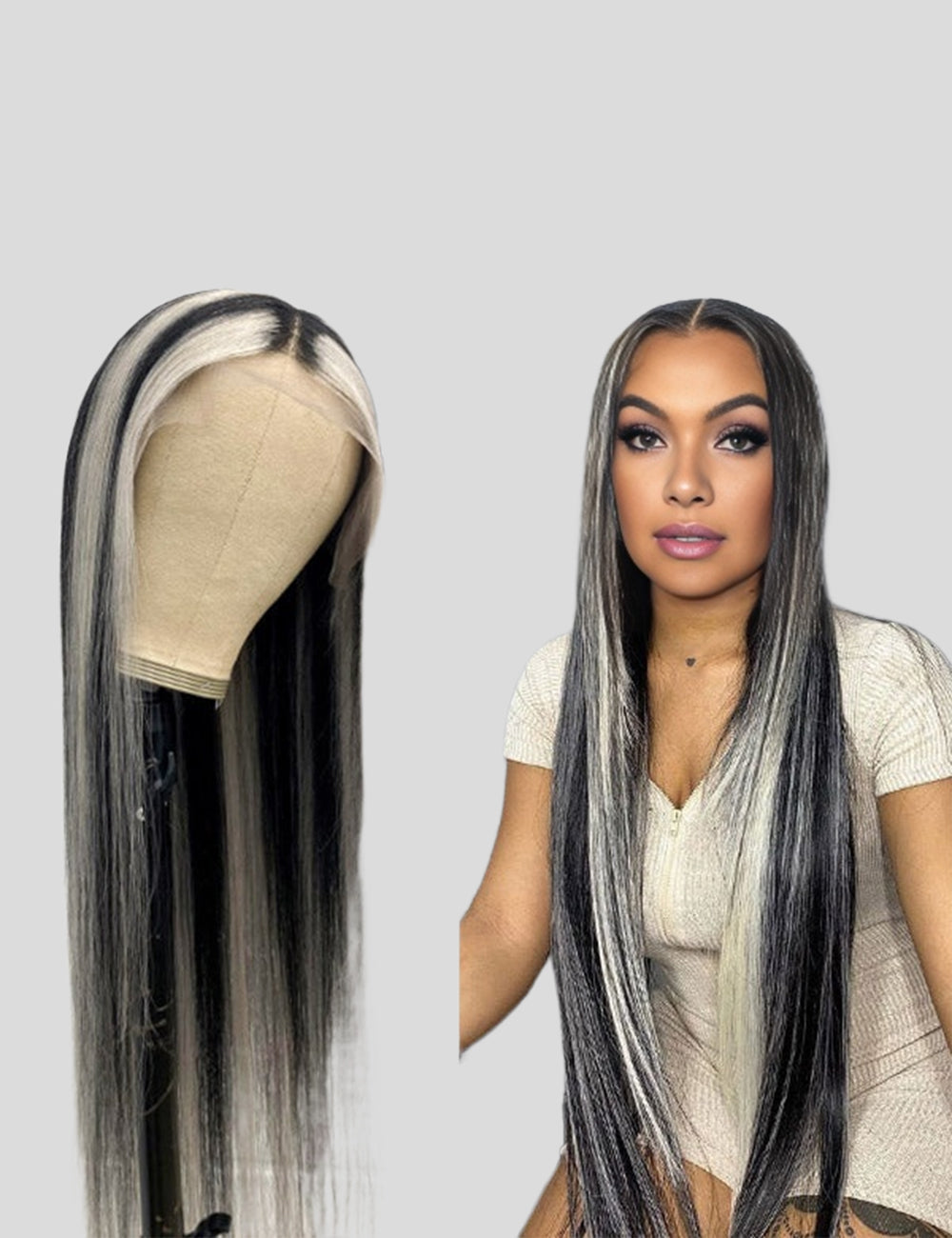 Gray Highlights On Black Hair Straight Lace Front Wigs 180% Density Colored Human Hair Wigs-4