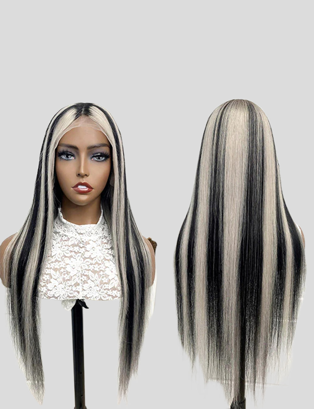 Gray Highlights On Black Hair Straight Lace Front Wigs 180% Density Colored Human Hair Wigs-5
