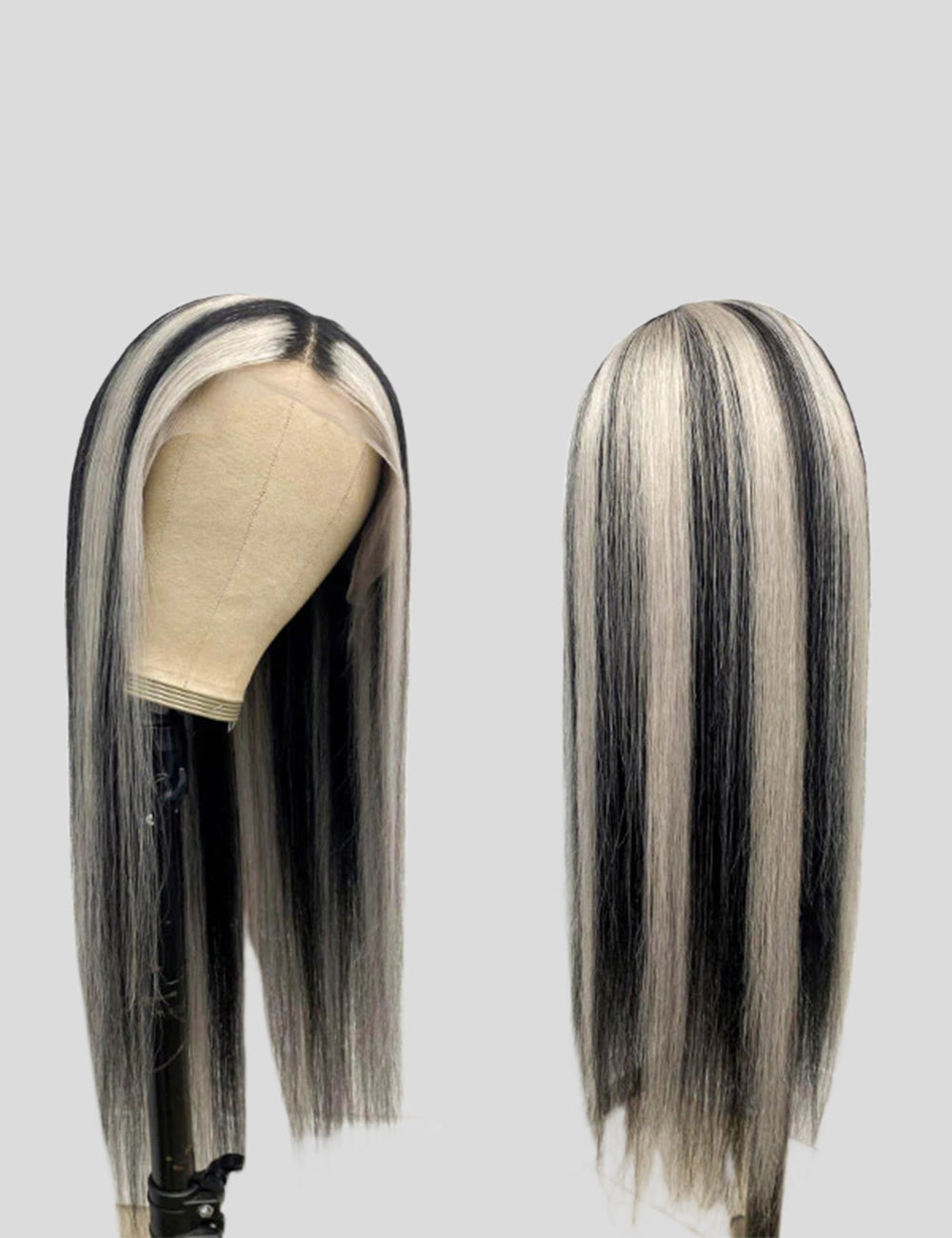 Gray Highlights On Black Hair Straight Lace Front Wigs 180% Density Colored Human Hair Wigs-6