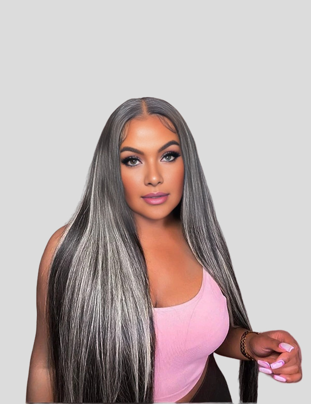 Gray Highlights On Black Hair Straight Lace Front Wigs 180% Density Colored Human Hair Wigs