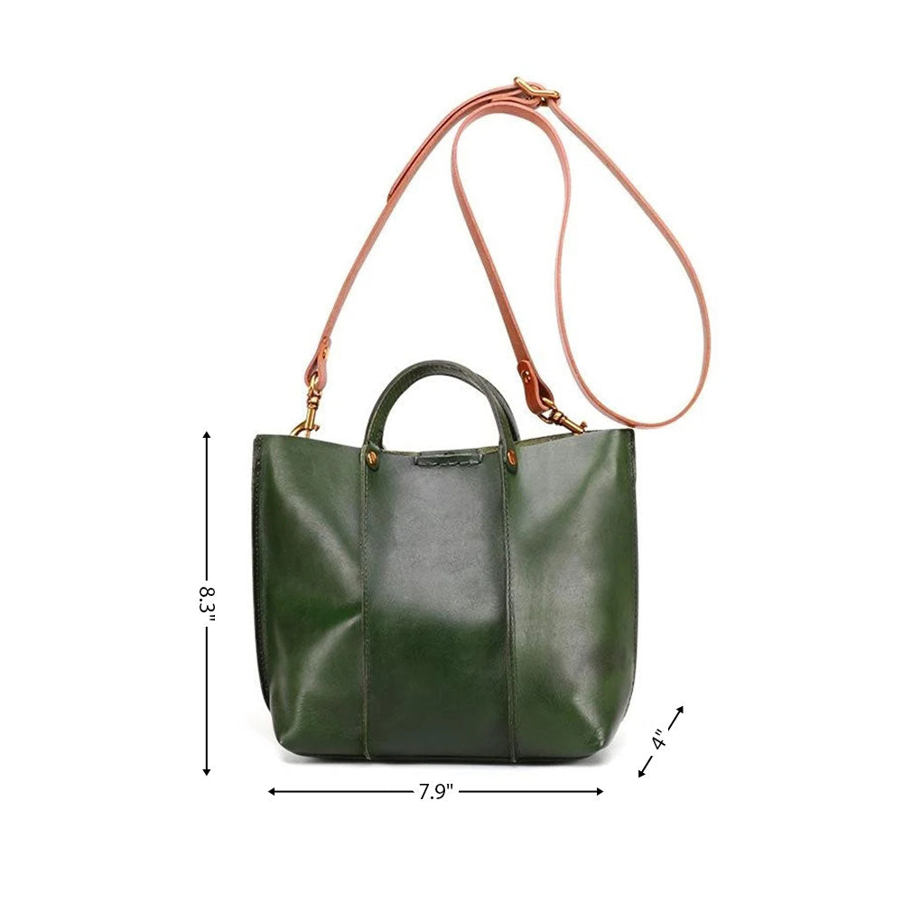 Green Full Grain Leather Zipper Crossbody Tote Bag | PRUSES-3-1302-4a4f-ae18-dc1a716aec6c