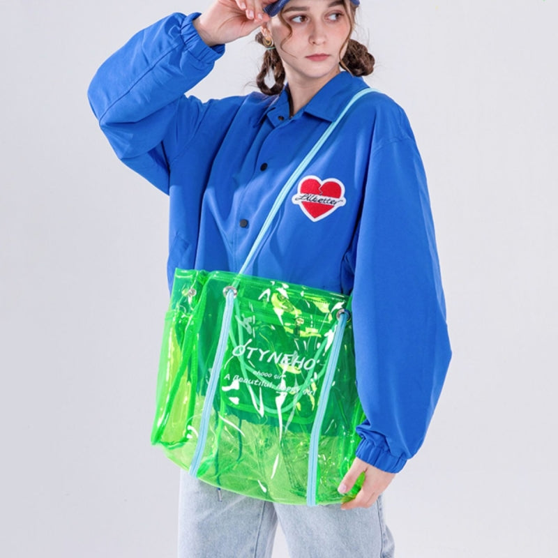 Green Large Clear Tote Bag Transparent Jelly Tote Purse| PRUSES-1