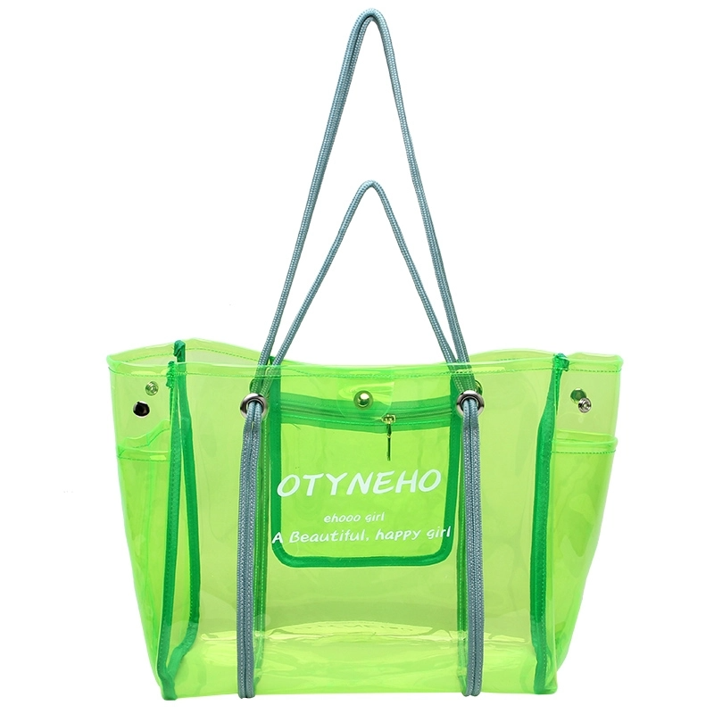 Green Large Clear Tote Bag Transparent Jelly Tote Purse| PRUSES
