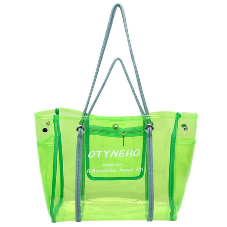 Green Large Clear Tote Bag Transparent Jelly Tote Purse| PRUSES