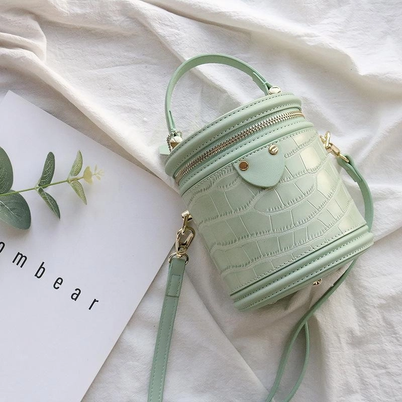 Green Mint Leather Croc Printed Zipper Mini Buckle Bag Crossbody Bags