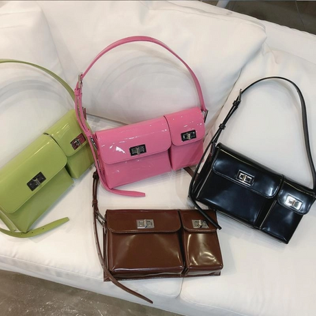 Green Turnlock Flap Genuine Leather Shouler Bags Purse| PRUSES-2