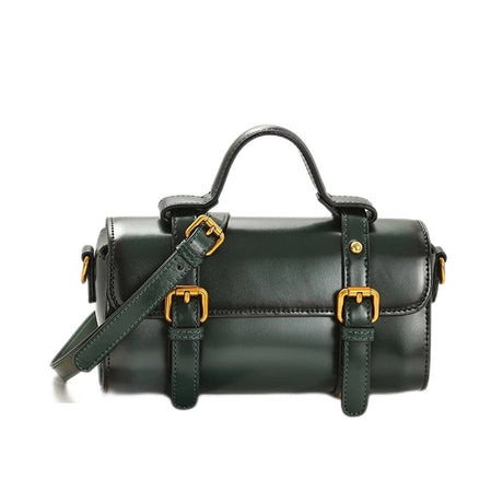Green Vintage Leather Handbags Crossbody Mini Boston Handbags