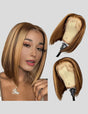 Highlight Bob Wig Honey Blonde Straight Hair Wigs Short Bob Human Hair Wig with Highlights 4x4 Lace Closure Wig P4/27