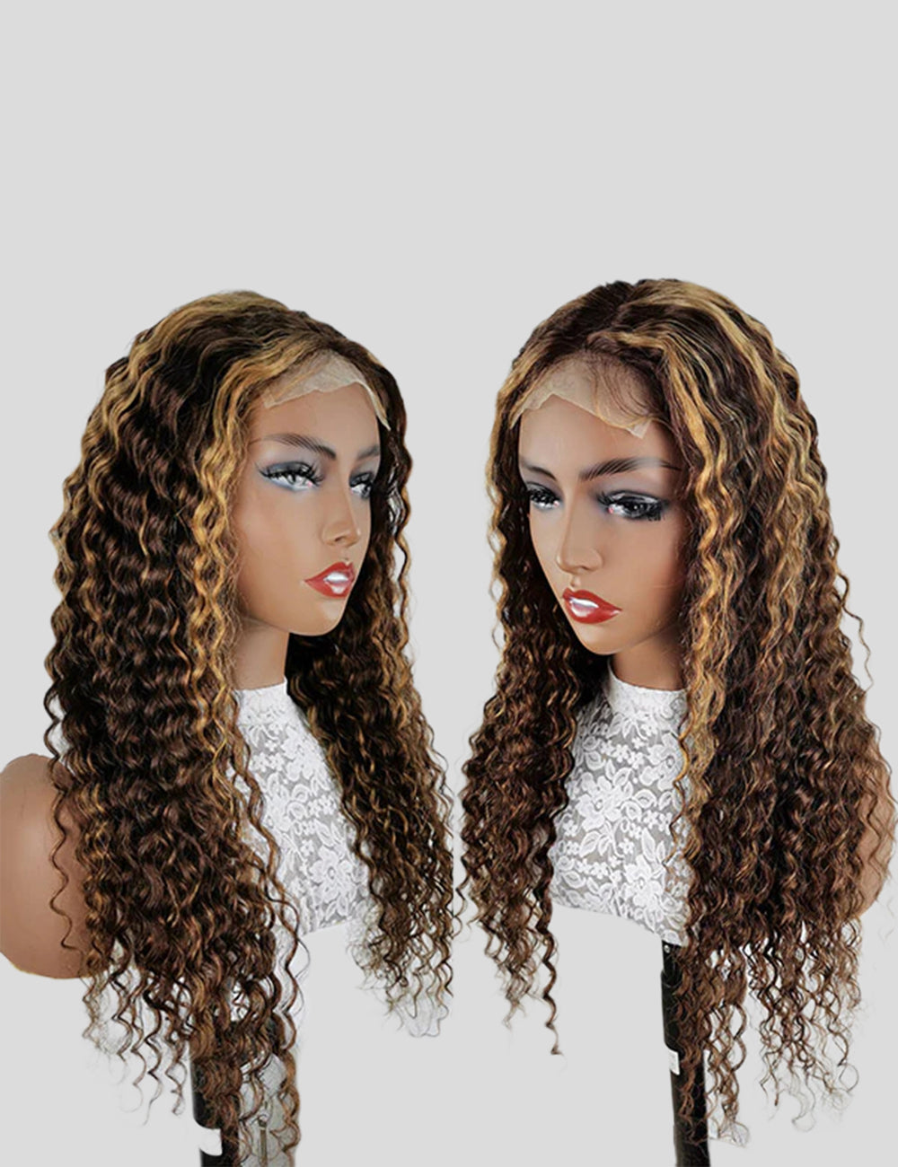 Highlight Wig Deep Wave Wig Honey Blonde HD Lace Wig 4x4 Lace Closure Wig-4