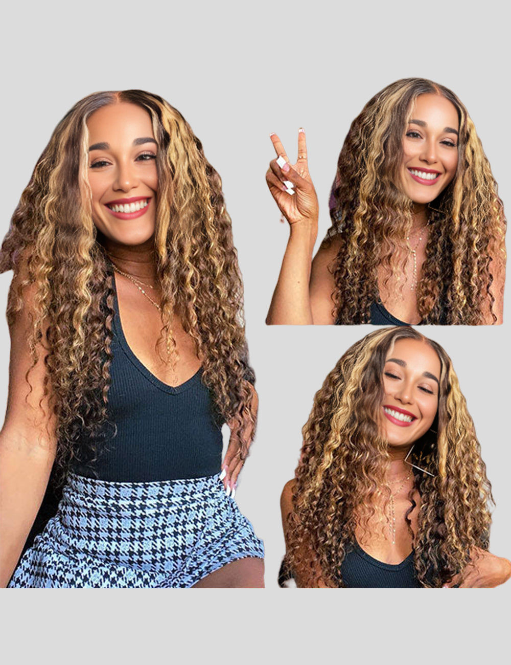 Highlight Wig Deep Wave Wig Honey Blonde HD Lace Wig 4x4 Lace Closure Wig