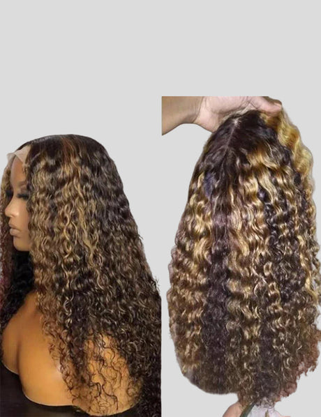 Honey Blonde Deep Wave Wig P4/27 Highlight Lace Front Wigs Peruvian Human Hair Wigs 30 Inch-3
