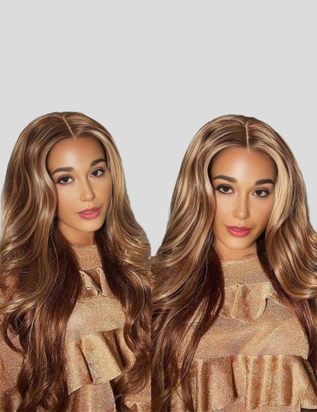 Honey Blonde Highlights Body Wave Lace Wig Unprocessed Lace Front Closure Human Hair Wigs