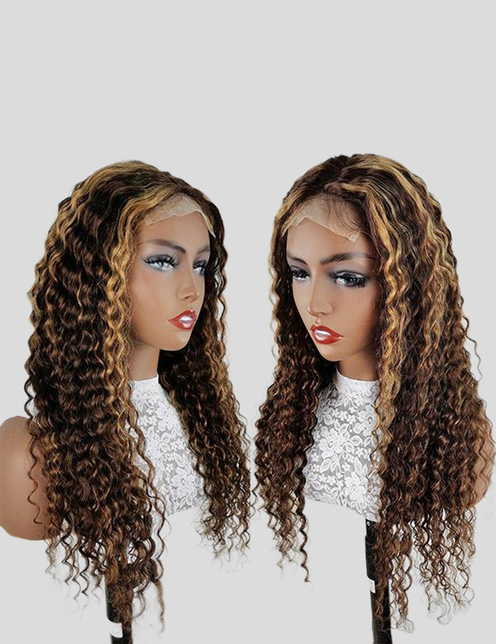Honey Blonde Highlights Wig Brazilian Deep Wave Wig 4x4 Lace Closure Wigs 180% Density-3