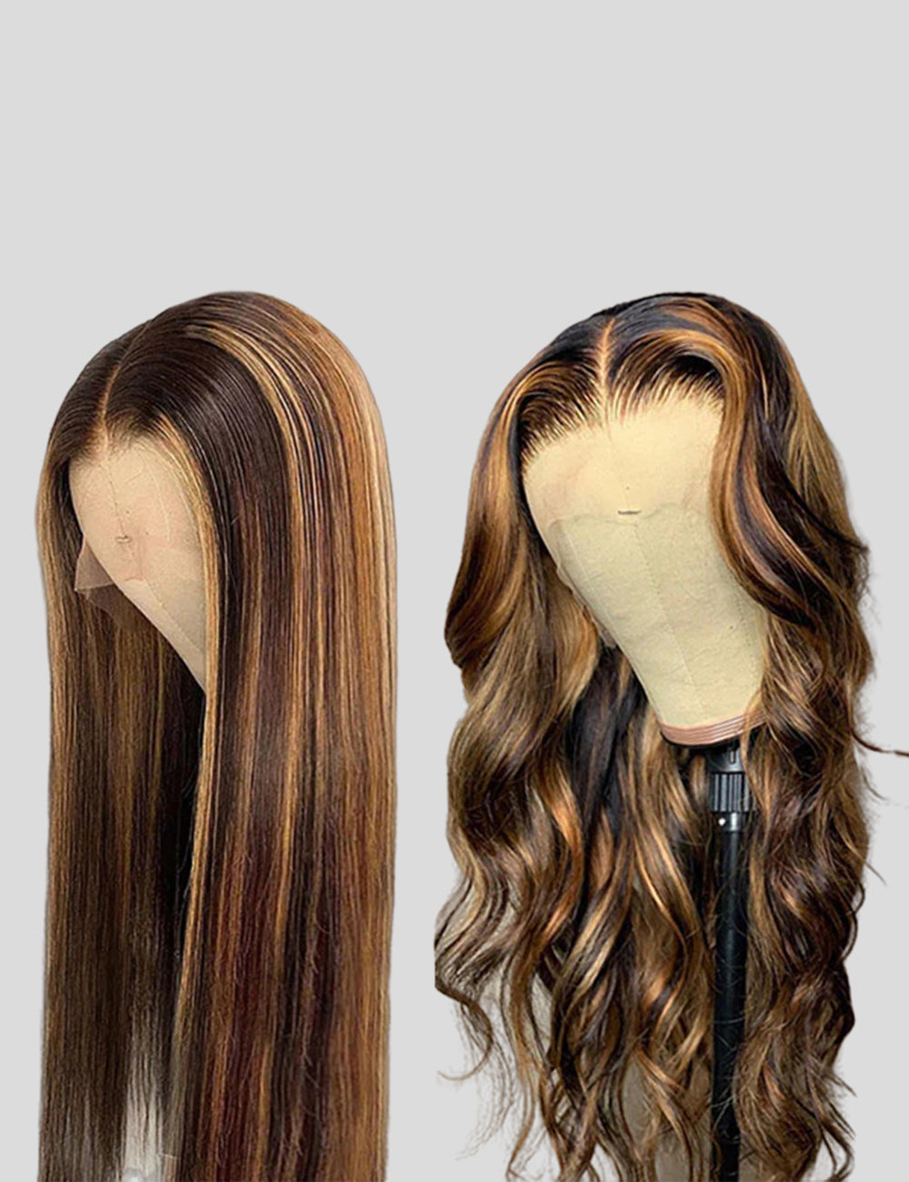Honey Blonde Human Hair Wigs P4/27 Highlight Wigs Straight and Body Wave Glueless Wig-1