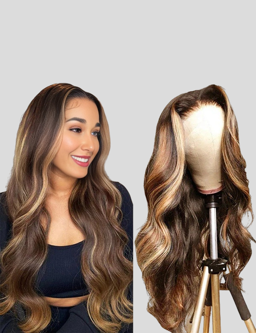 Honey Blonde Human Hair Wigs P4/27 Highlight Wigs Straight and Body Wave Glueless Wig