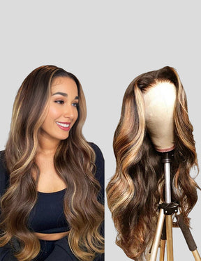 Honey Blonde Human Hair Wigs P4/27 Highlight Wigs Straight and Body Wave Glueless Wig