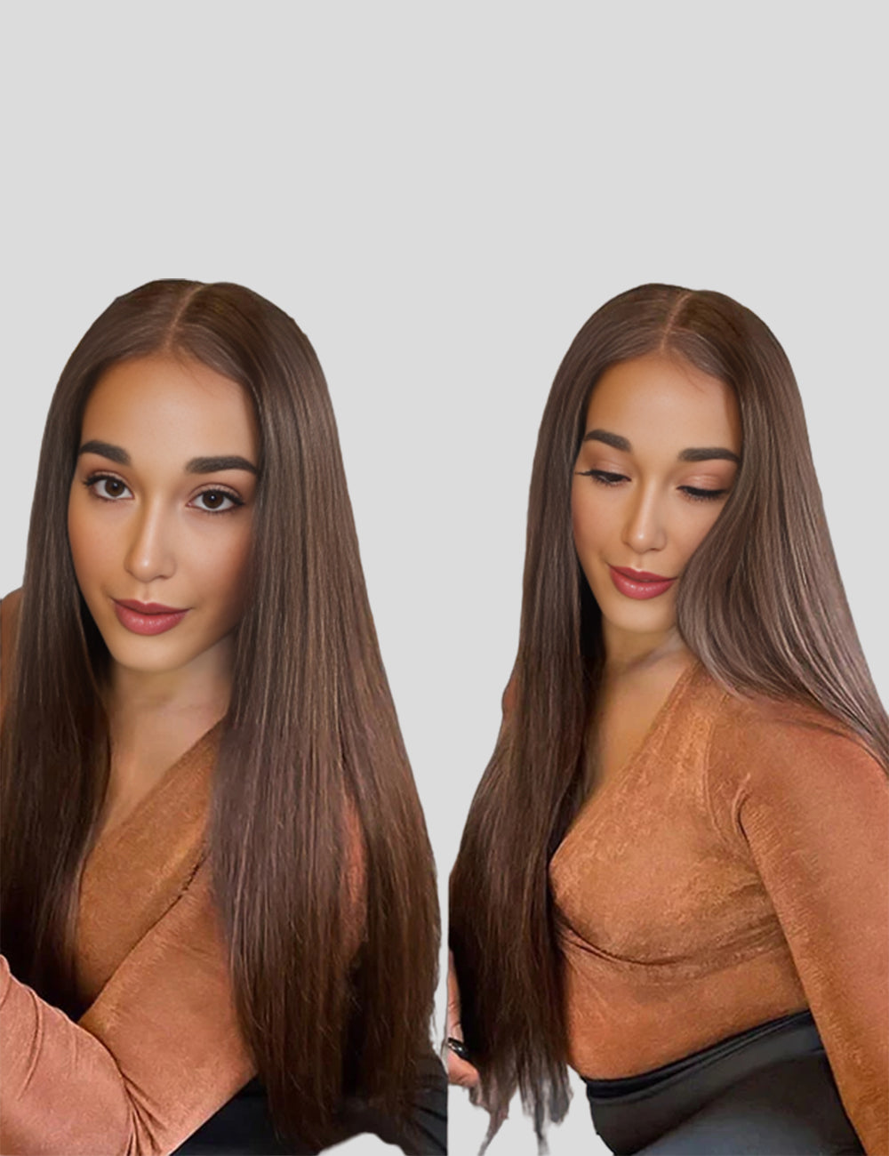 Invisible Knots #4 Brown Colored Human Hair Wigs Wear And Go Straight Hair Lace Front Wigs-1