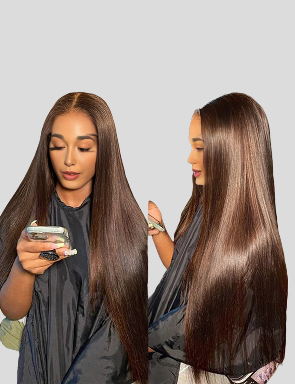 Invisible Knots #4 Brown Colored Human Hair Wigs Wear And Go Straight Hair Lace Front Wigs-2