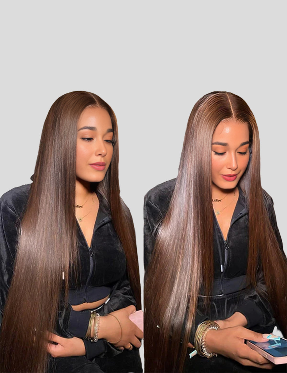 Invisible Knots #4 Brown Colored Human Hair Wigs Wear And Go Straight Hair Lace Front Wigs-3