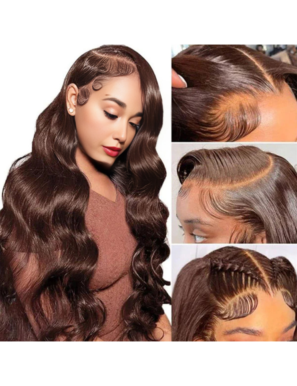 Invisible Knots #4 Chocolate Brown Glueless Colored Wigs Body Wave Human Hair Wigs Beginner Friendly-3