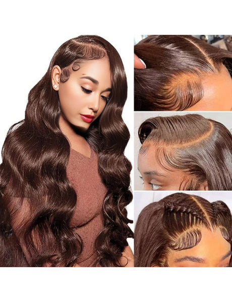 Invisible Knots #4 Chocolate Brown Glueless Colored Wigs Body Wave Human Hair Wigs Beginner Friendly-3