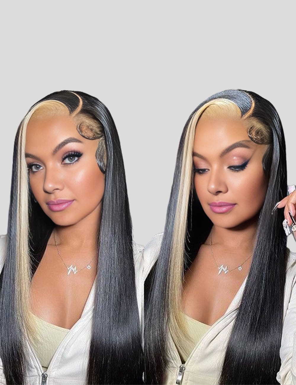 Invisible Knots 613 Blonde Skunk Stripe Straight Human Hair Wigs Glueless Pre Cut Wigs-2