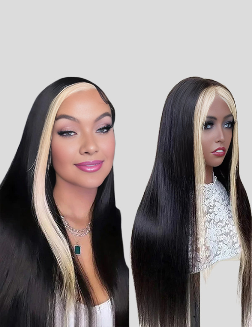 Invisible Knots 613 Blonde Skunk Stripe Straight Human Hair Wigs Glueless Pre Cut Wigs-3