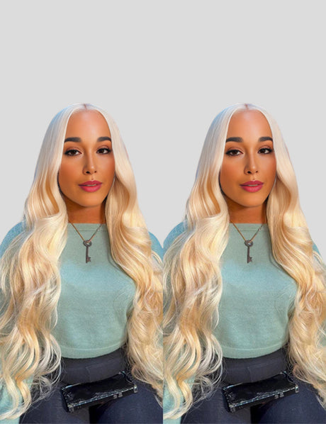 Invisible Knots 613 Honey Blonde Color Body Wave Glueless Wear And Go Wigs Pre Cut Lace-3