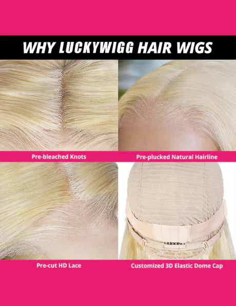Invisible Knots 613 Honey Blonde Color Body Wave Glueless Wear And Go Wigs Pre Cut Lace-8